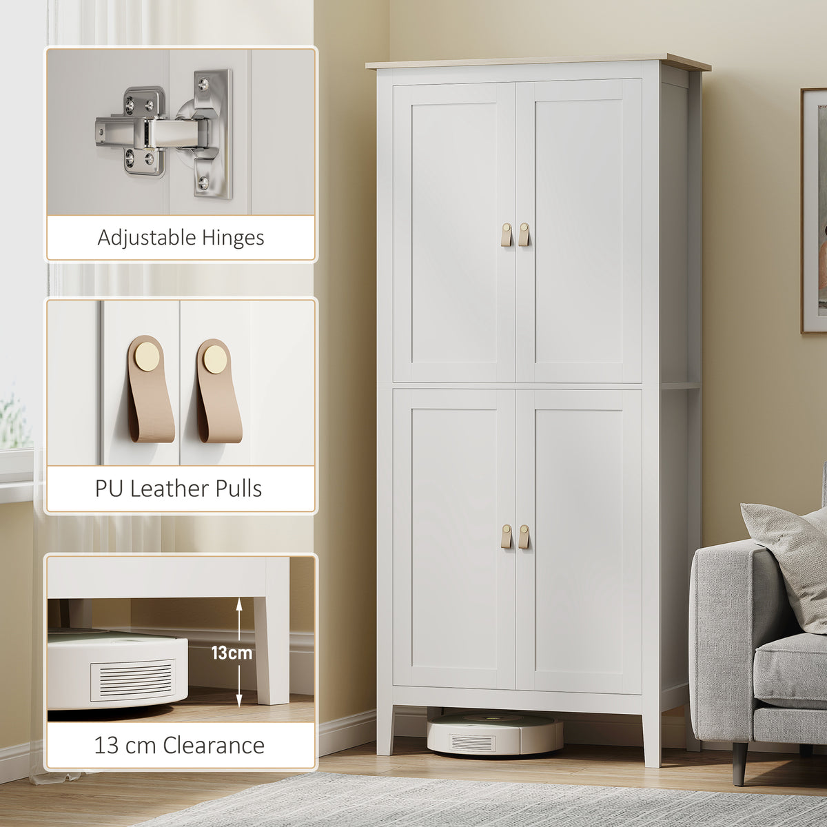 Tall Pantry Cupboard with Motion Sensor LED Light White