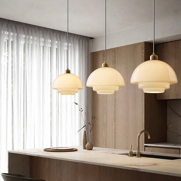 White Glass Pendant Light with Mid-Century Elegance