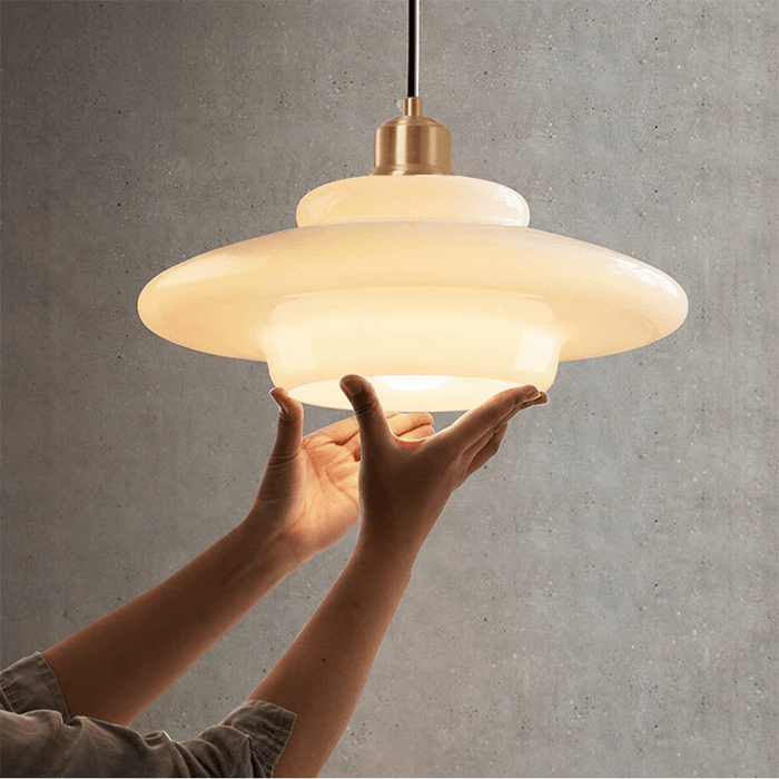 White Glass Pendant Light with Mid-Century Elegance