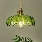 Vintage Flower Pendant Lamp with Coloured Glass Shade