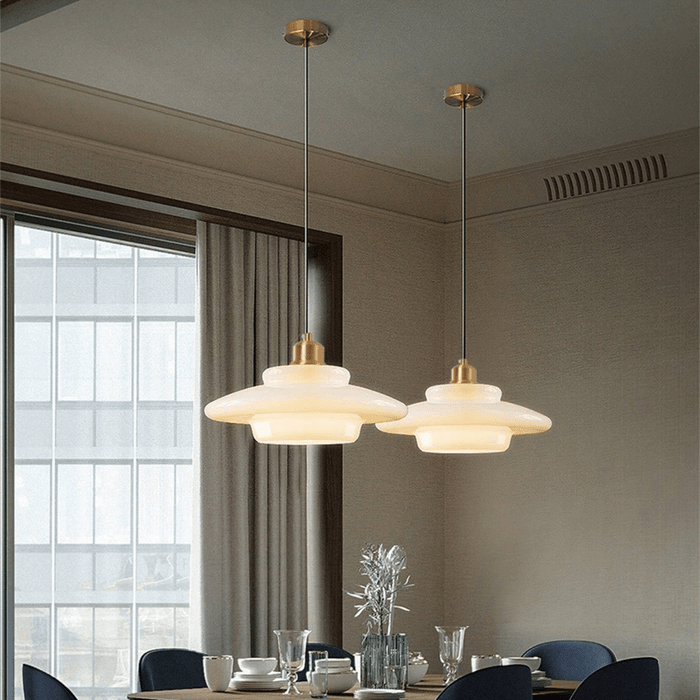 White Glass Pendant Light with Mid-Century Elegance