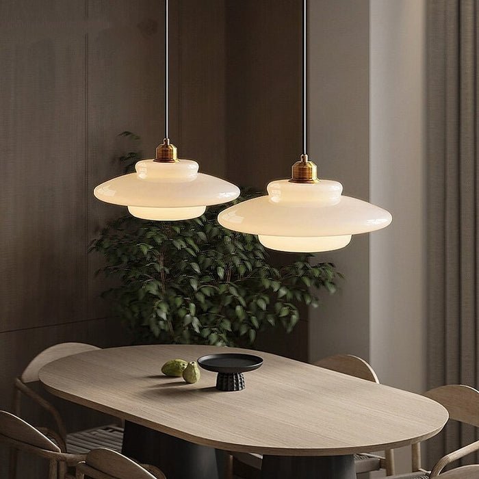 White Glass Pendant Light with Mid-Century Elegance