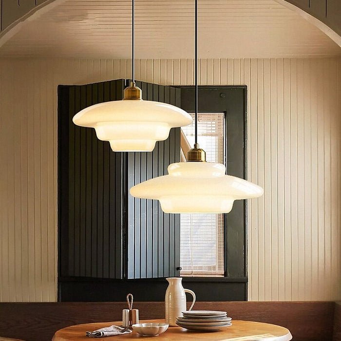 White Glass Pendant Light with Mid-Century Elegance