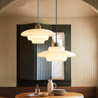 White Glass Pendant Light with Mid-Century Elegance