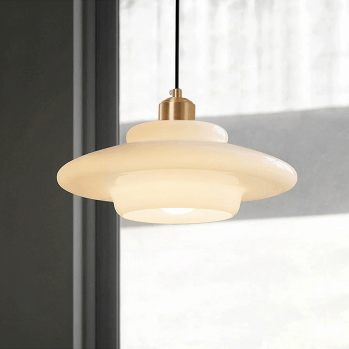 White Glass Pendant Light with Mid-Century Elegance