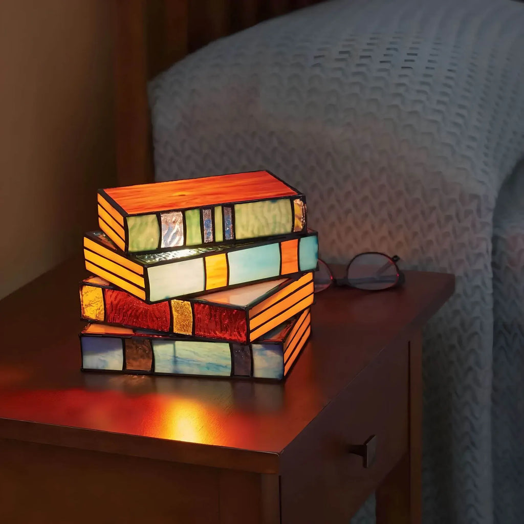 Handcrafted Stained Glass Book Lamp for Warm Ambient Lighting
