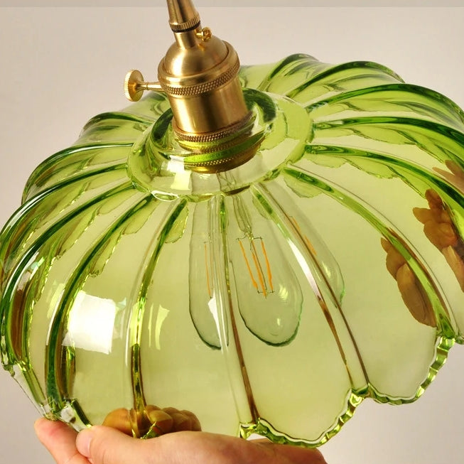 Vintage Flower Pendant Lamp with Coloured Glass Shade