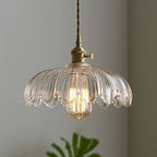 Vintage Flower Pendant Lamp with Coloured Glass Shade