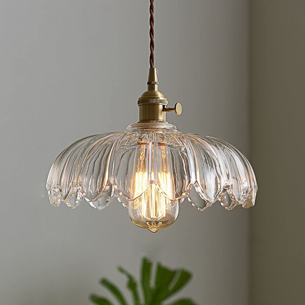 Vintage Flower Pendant Lamp with Coloured Glass Shade