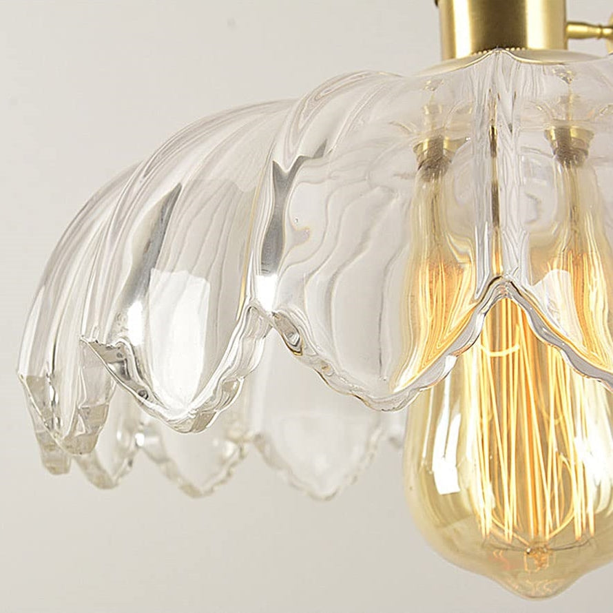 Vintage Flower Pendant Lamp with Coloured Glass Shade
