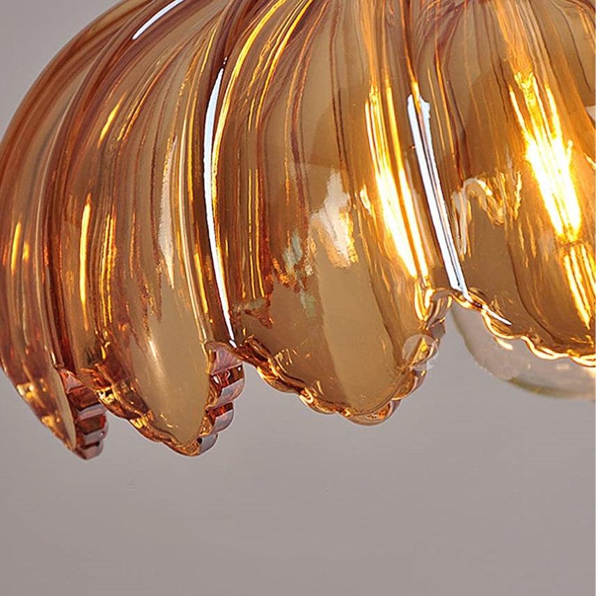 Vintage Flower Pendant Lamp with Coloured Glass Shade