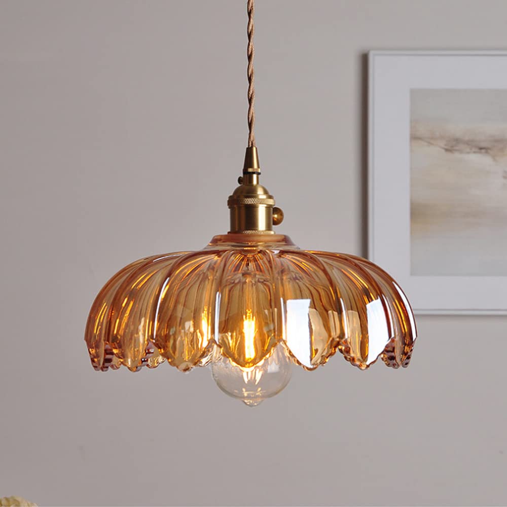 Vintage Flower Pendant Lamp with Coloured Glass Shade