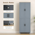 Slim Tall Storage Cupboard with Six-Tier Adjustable Shelving - Dark Grey