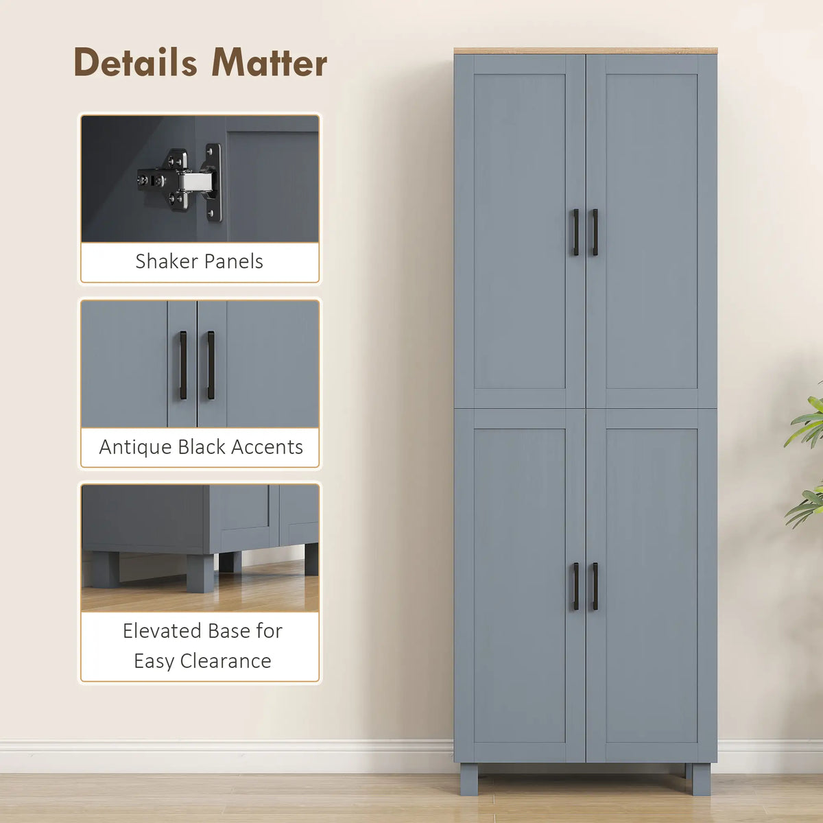 Slim Tall Storage Cupboard with Six-Tier Adjustable Shelving - Dark Grey