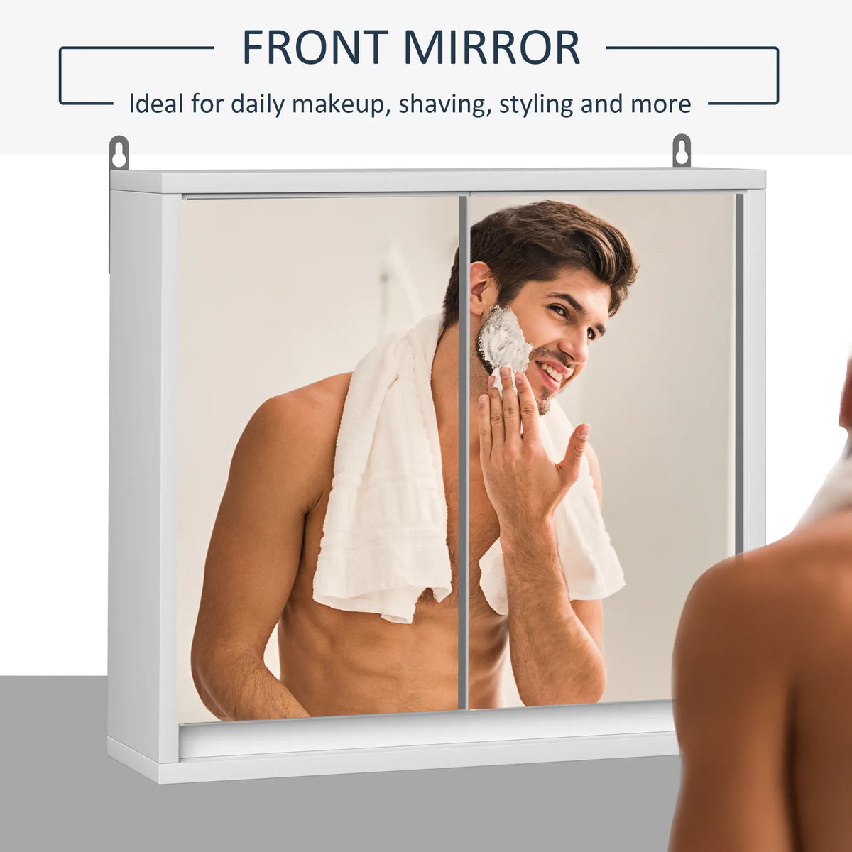 Wall-Mounted Mirror Cabinet with Adjustable Storage Shelf White