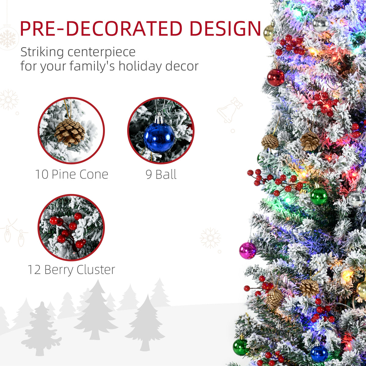 6ft Pre-Lit Snow Flocked Christmas Tree with LED Lights Green
