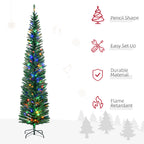 7.5ft Pre-Lit Pencil Shape Christmas Tree with Colourful LED Lights