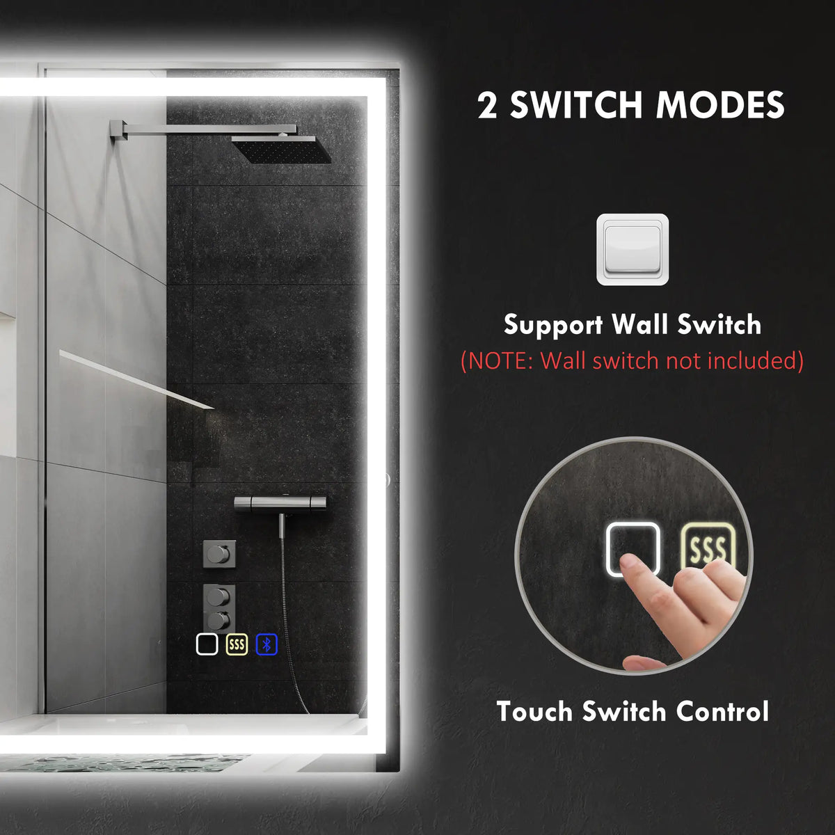 Bluetooth LED Anti-Fog Bathroom Mirror with Demister Pad