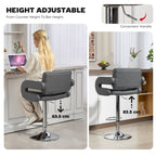 PU Leather Swivel Bar Stool with Backrest and Footrest - Grey