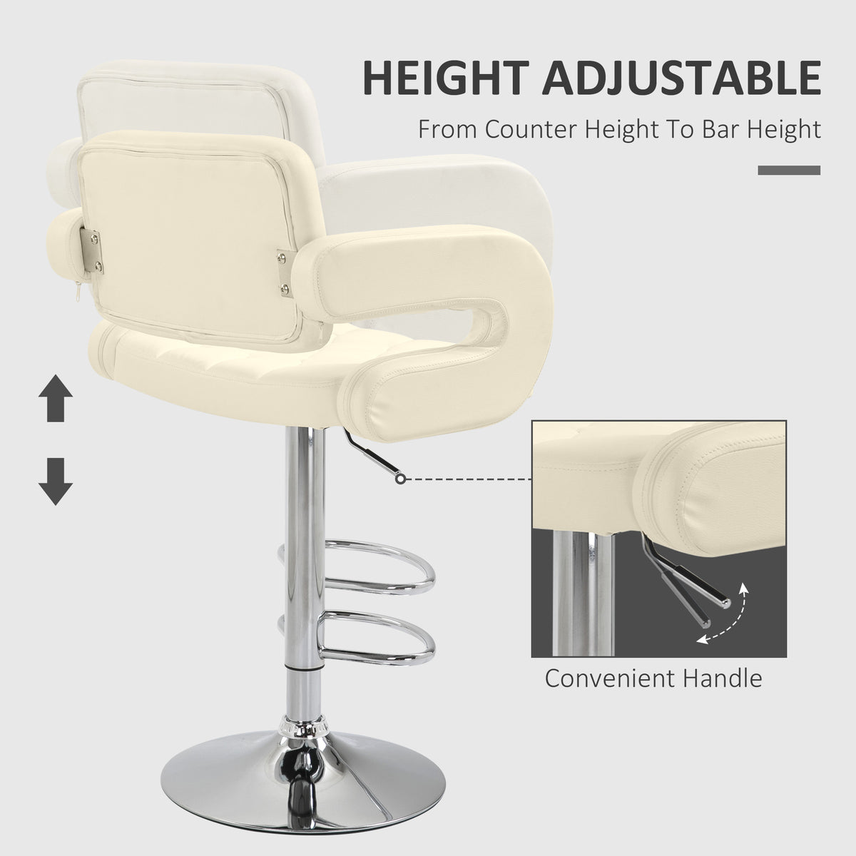PU Leather Swivel Bar Stool with Backrest and Footrest - Beige