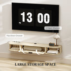 Natural Wood Floating TV Unit with Flip Drawer