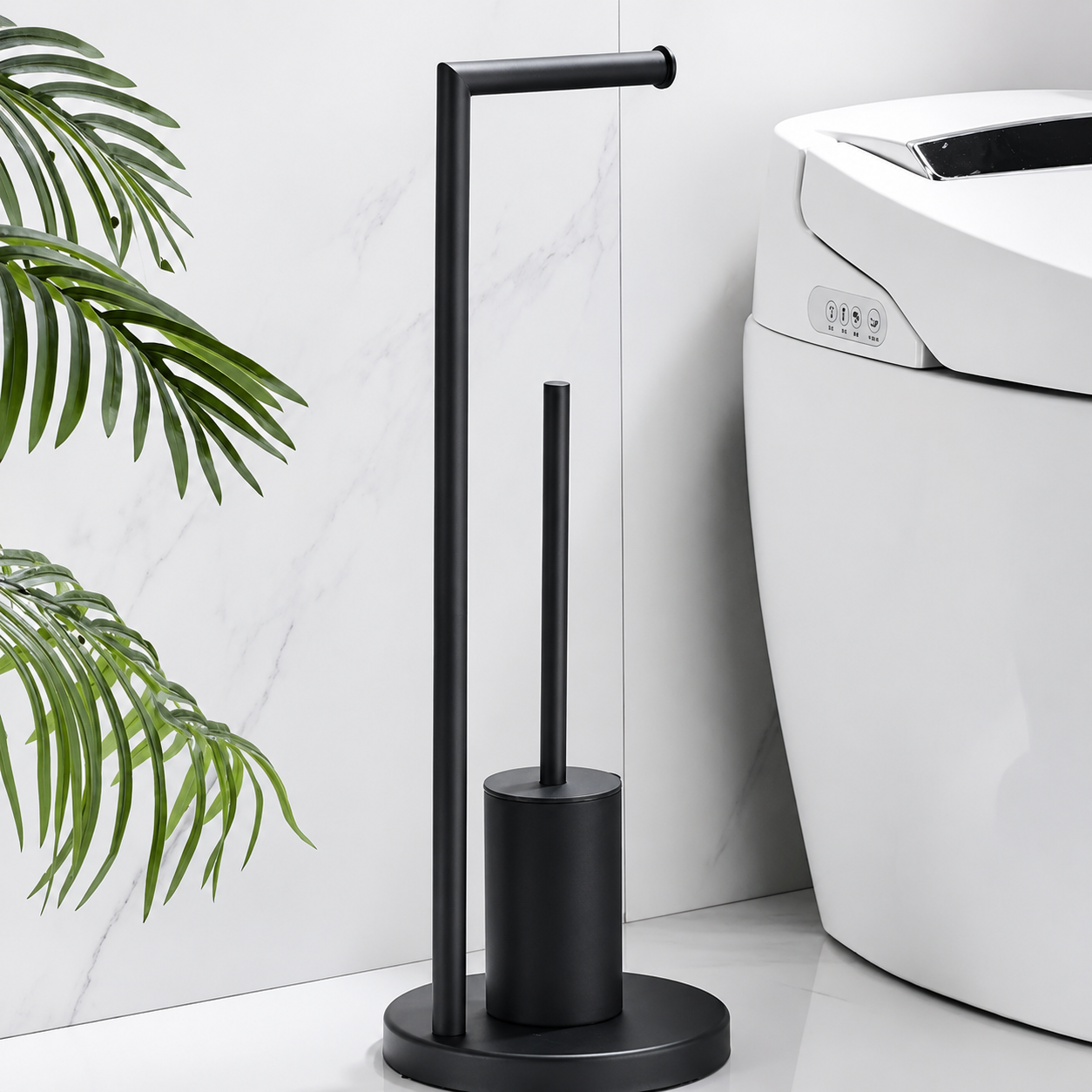 Minimalist Toilet Paper Holder with Toilet Brush Set