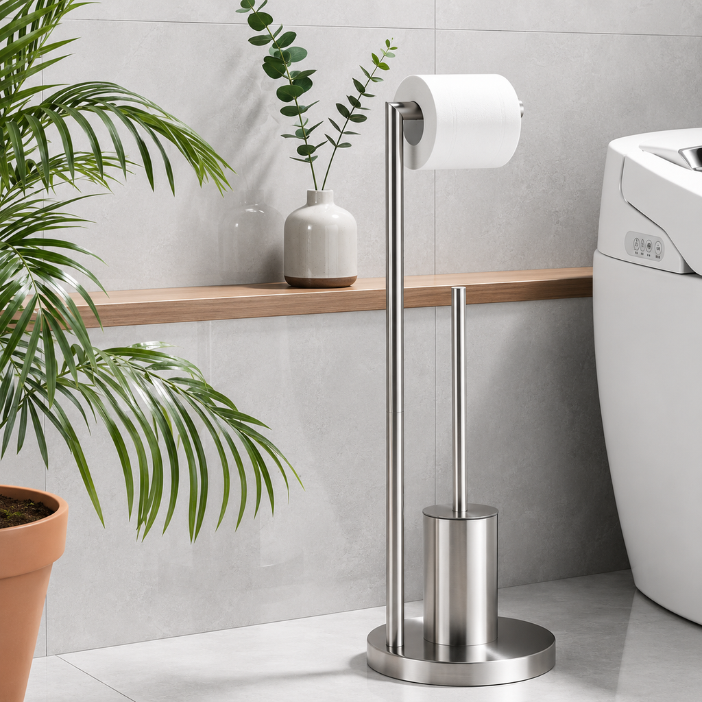 Minimalist Toilet Paper Holder with Toilet Brush Set