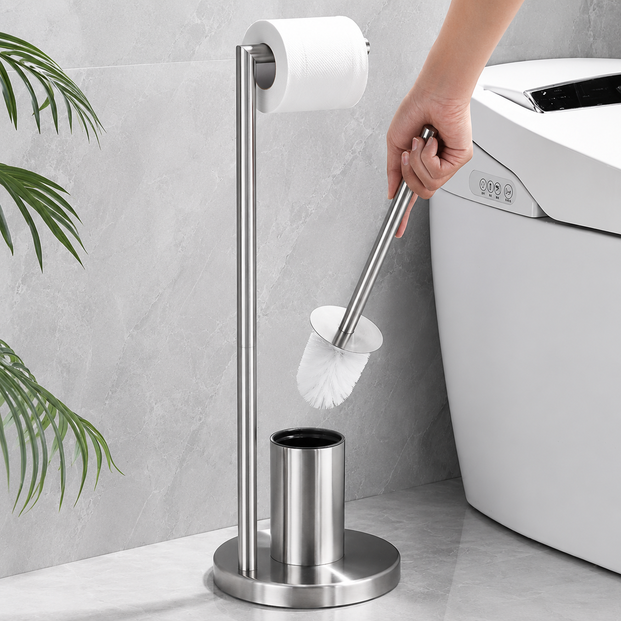 Minimalist Toilet Paper Holder with Toilet Brush Set