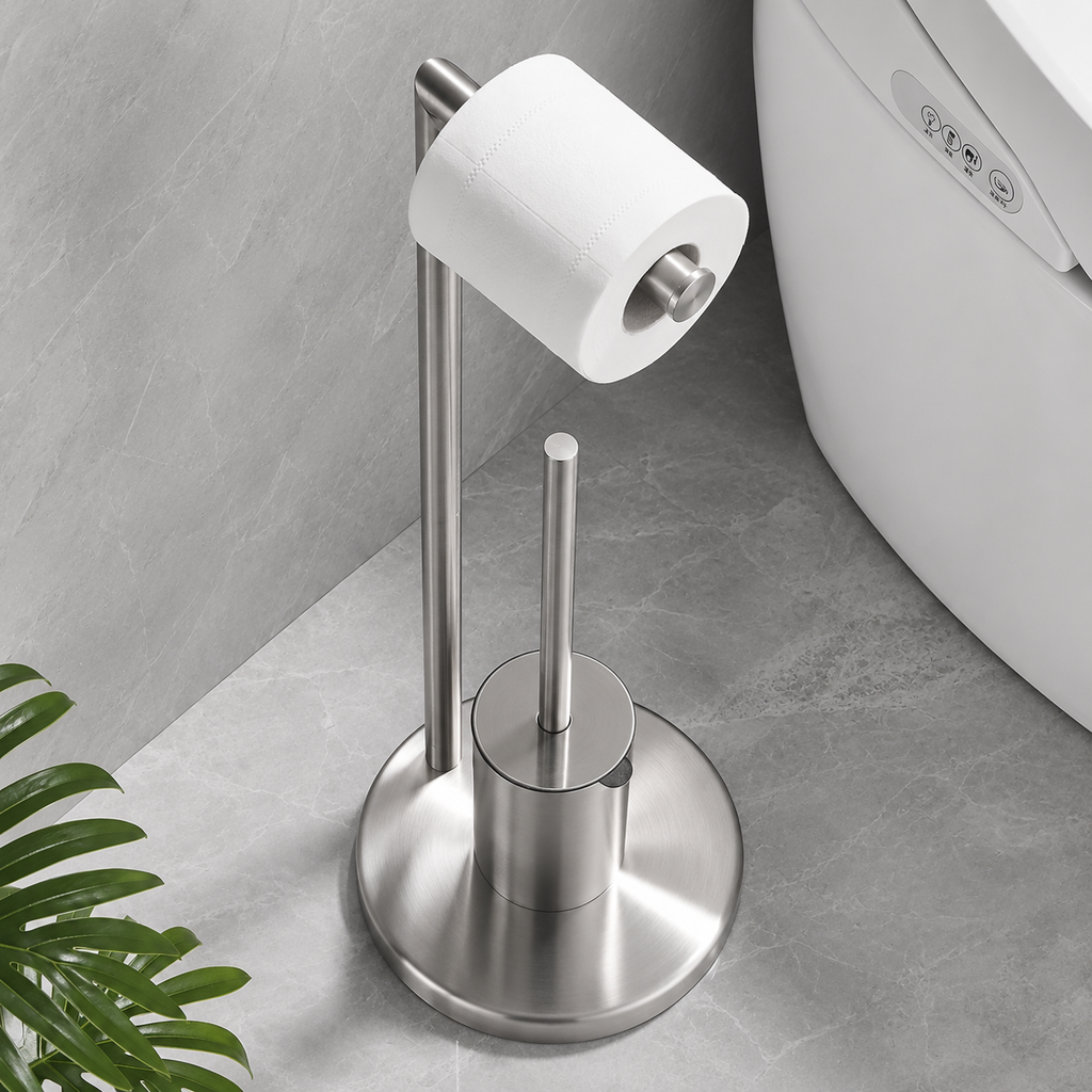 Minimalist Toilet Paper Holder with Toilet Brush Set