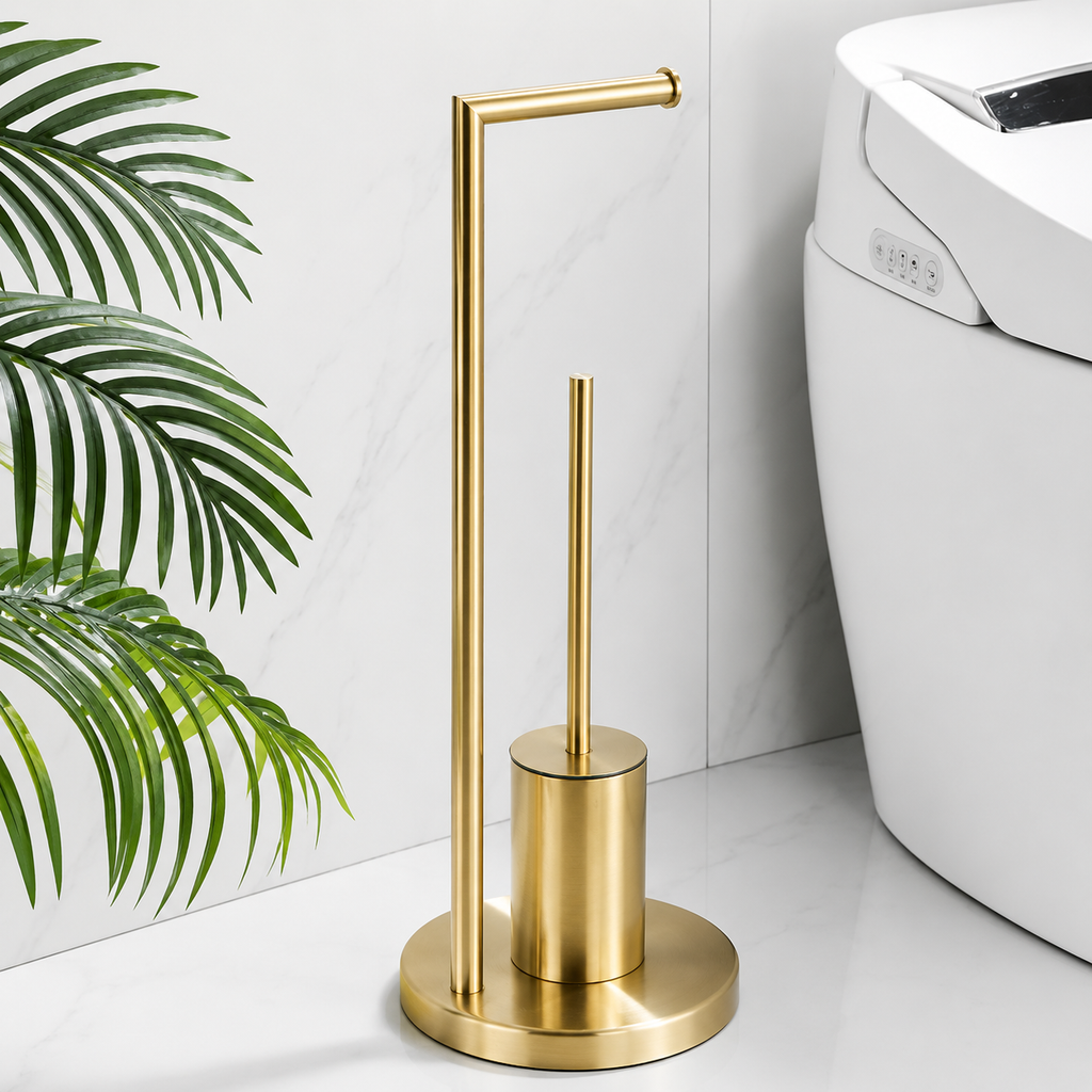 Minimalist Toilet Paper Holder with Toilet Brush Set