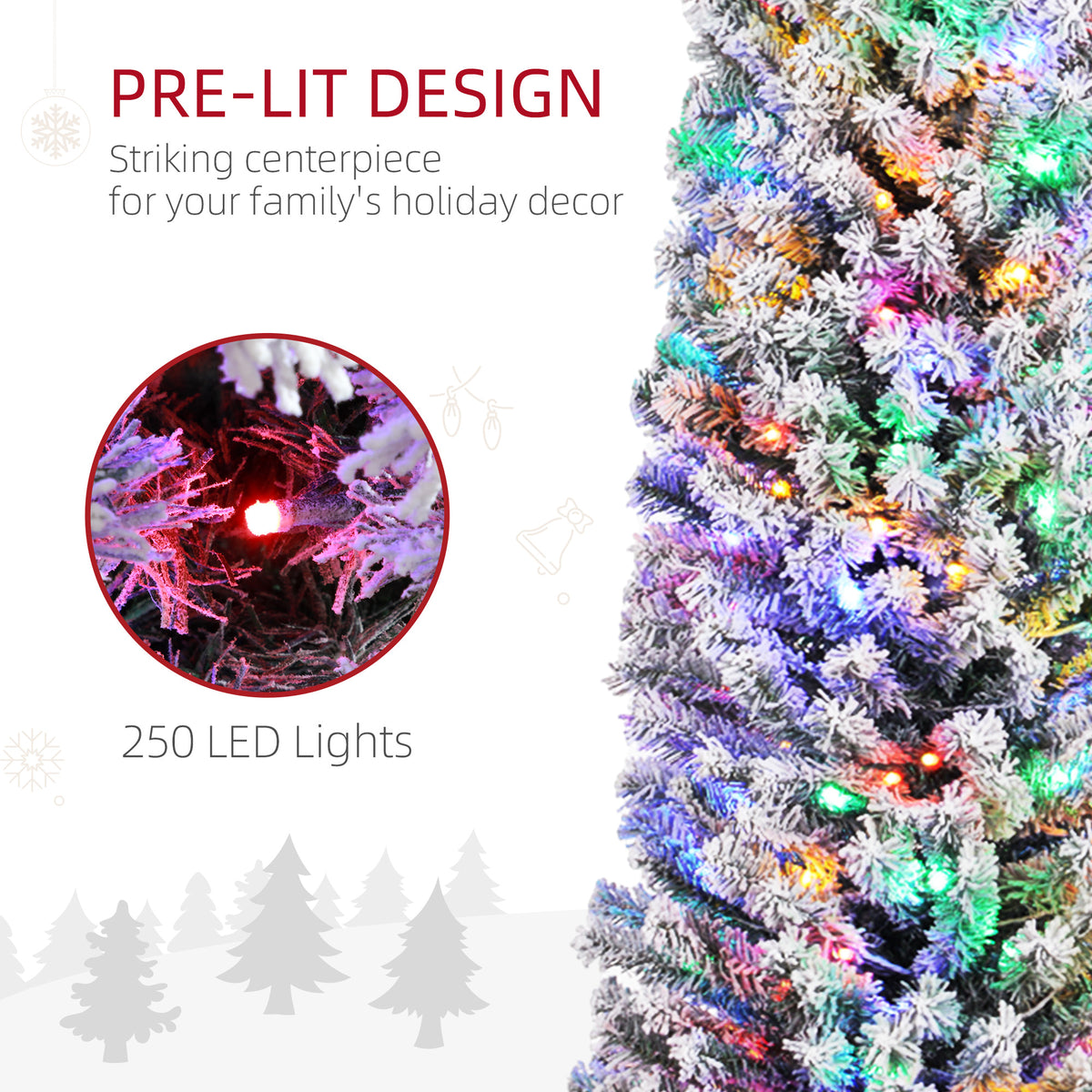 7 Foot Artificial Prelit Christmas Tree with Colourful LED Lights Berries and Pine Cones