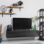 High Gloss Floating TV Cabinet with 2 Cupboards - Grey