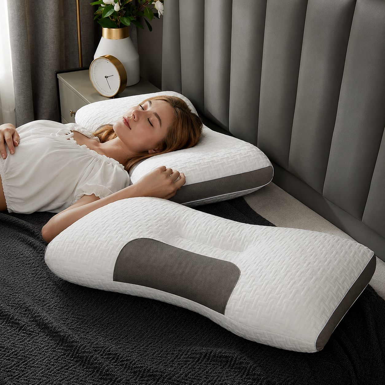 Hybrid Neck Support Pillow for Back and Side Sleepers