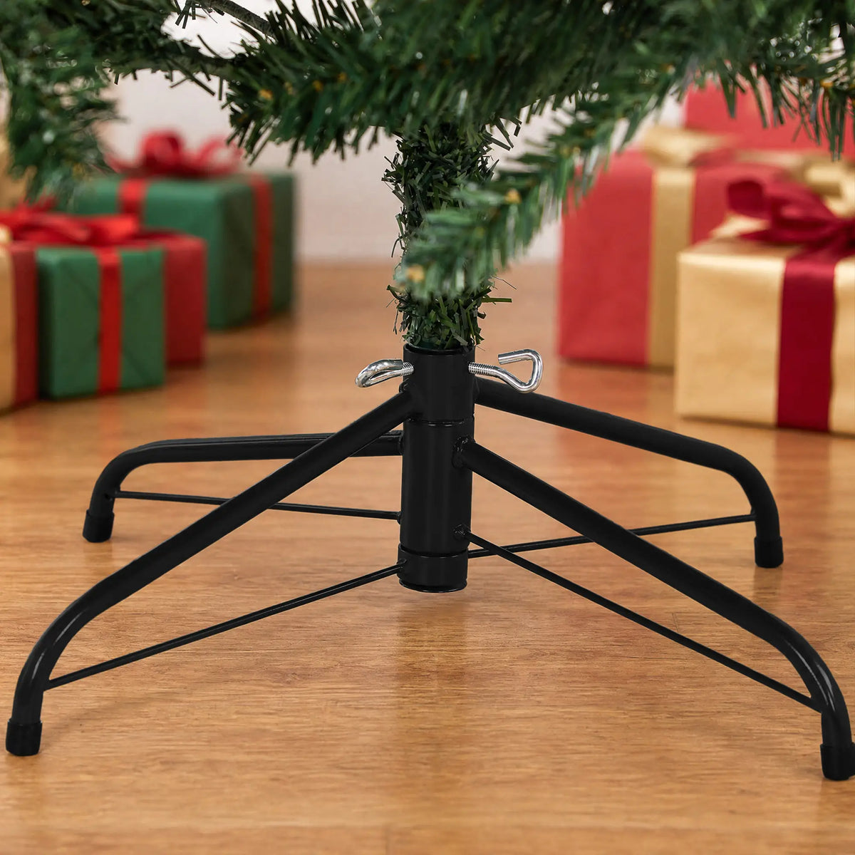 7ft Hinged Fir Christmas Tree with Foldable Steel Stand Green