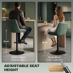 Retro Faux Leather Bar Stools Set of 2 with Adjustable Height - Green