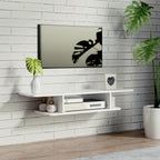White Floating Wall-Mounted TV Shelf with Storage