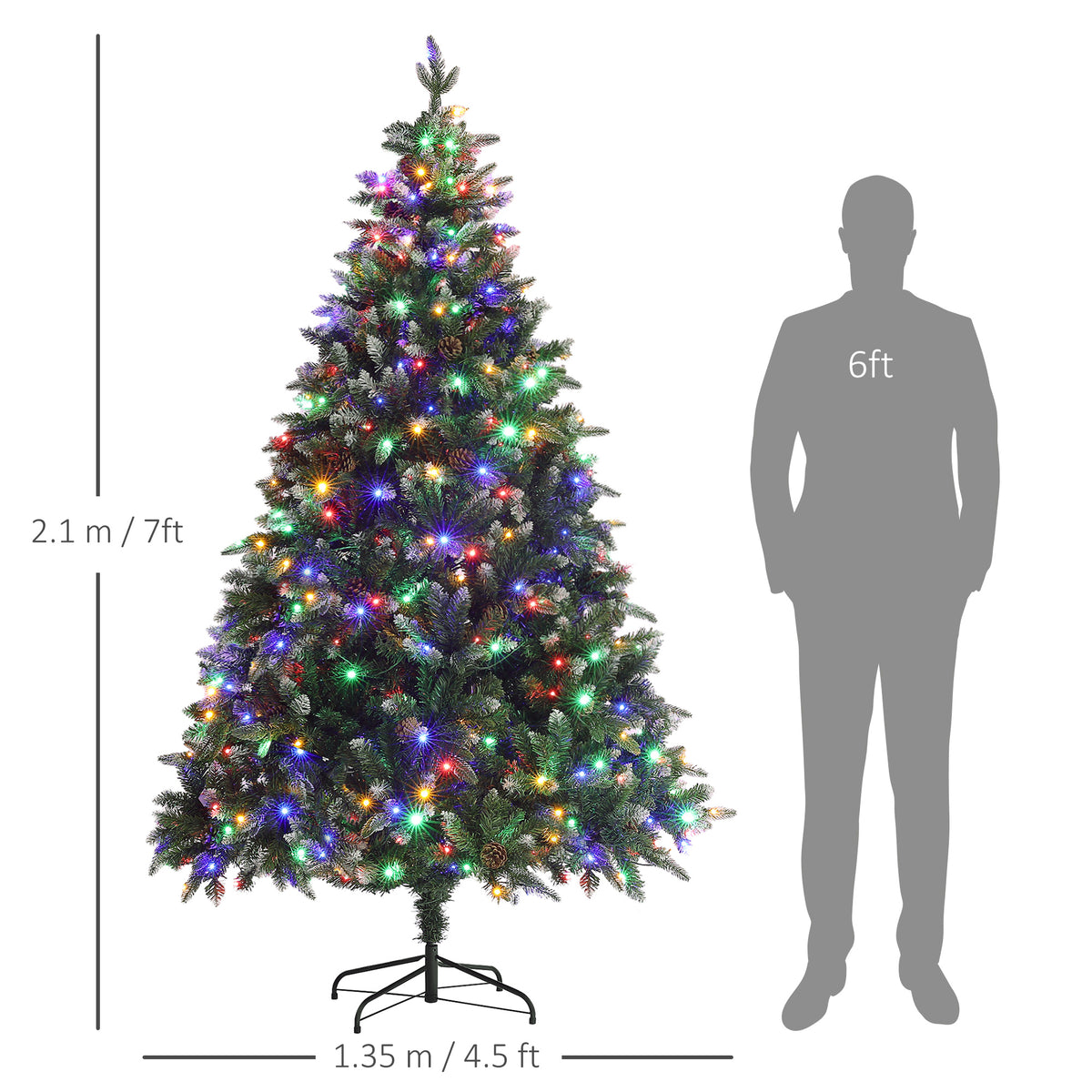 7ft Pre-Lit Artificial Christmas Tree with Dual Colour LED Lights Green