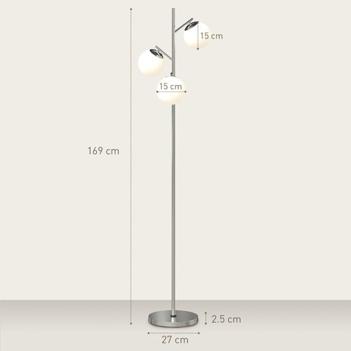 3-Light Tree Floor Lamp Globe Lampshades Silver Tone