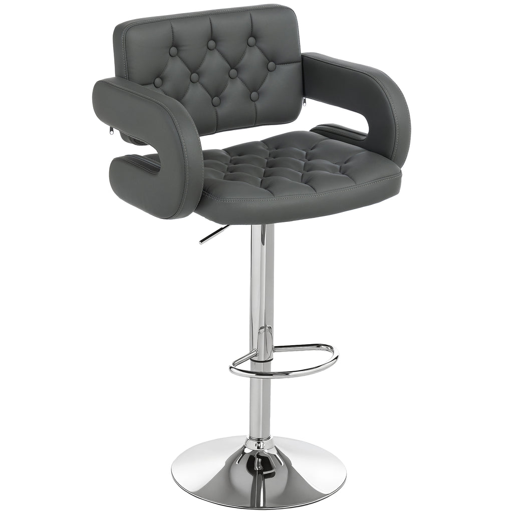 PU Leather Swivel Bar Stool with Backrest and Footrest - Grey