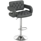 PU Leather Swivel Bar Stool with Backrest and Footrest - Grey