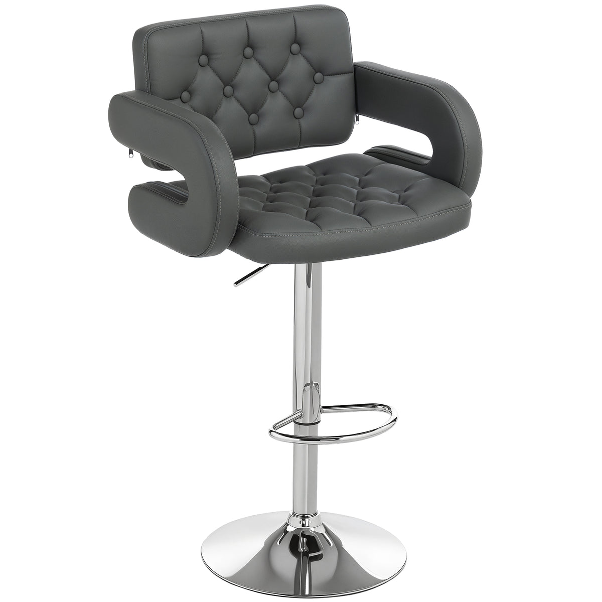 PU Leather Swivel Bar Stool with Backrest and Footrest - Grey