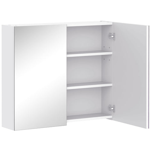 3-Tier Mirror Cabinet with Soft-Close Hinges and Adjustable Shelf White