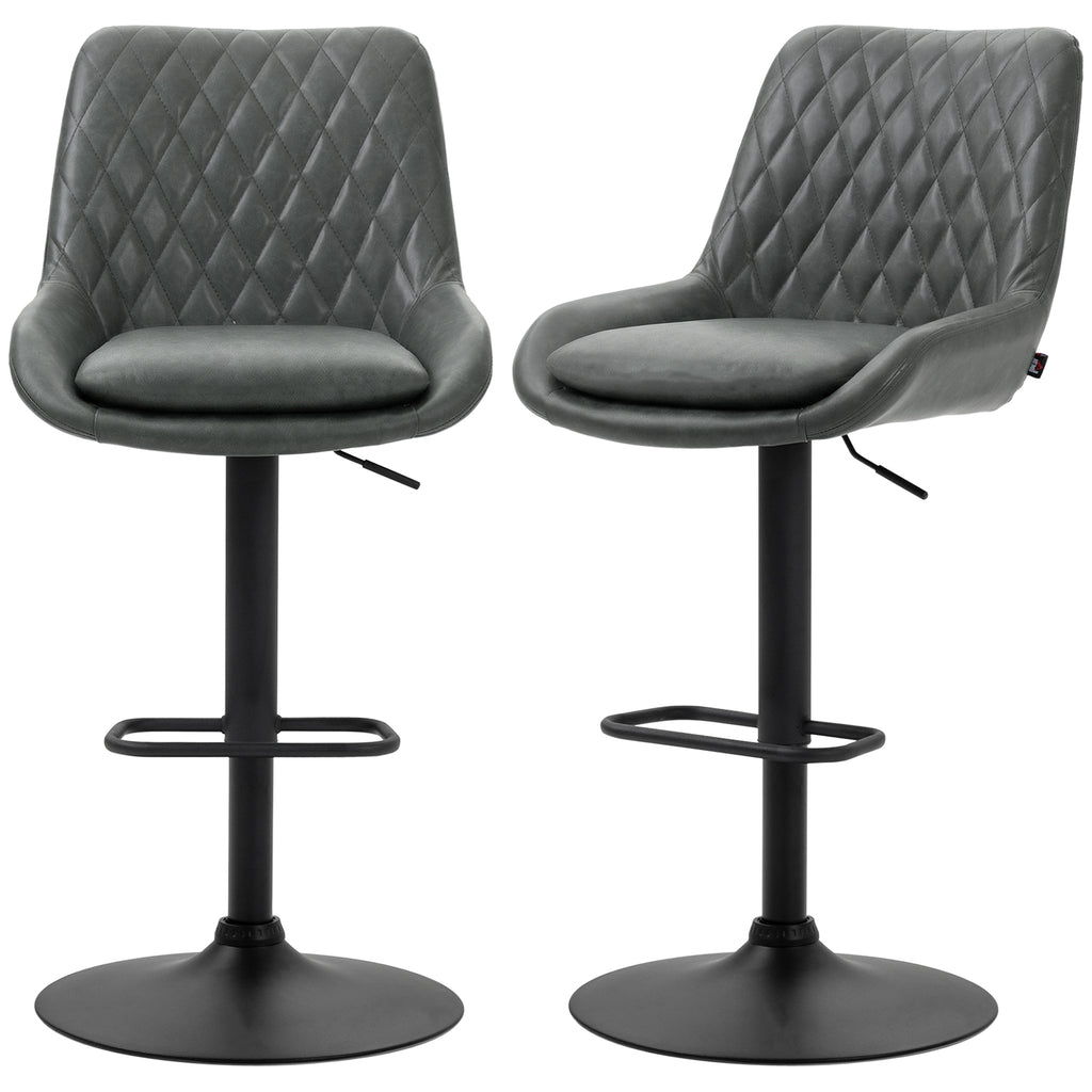 Retro Faux Leather Bar Stools Set of 2 with Adjustable Height