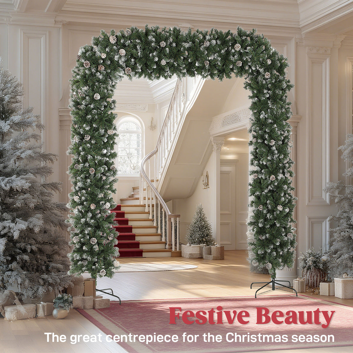 8.2ft Snow Frosted Christmas Tree Arch for Doorways Green