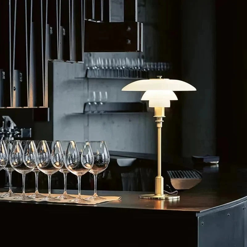 Dimmable Table Lamp with Curved Shade Warm Ambient Lighting