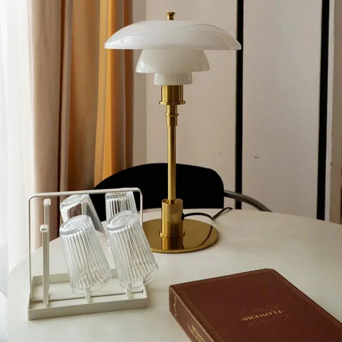 Dimmable Table Lamp with Curved Shade Warm Ambient Lighting