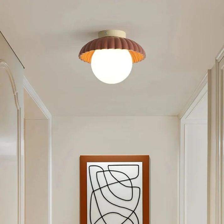 Iron and Glass Hallway Ceiling Light, Flush Mount
