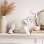 White Ceramic Elephant Sculpture for Good Luck & Modern Décor