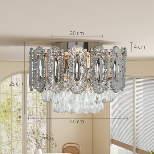 Ceiling Light Chandelier Dual Crystal Smoke Glass - Gold Tone Smoke Grey