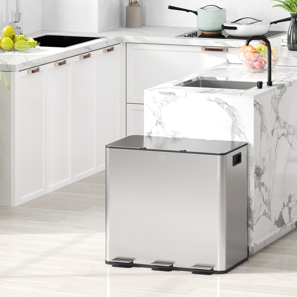 Triple Compartment Pedal Bin with Soft-Close Lid